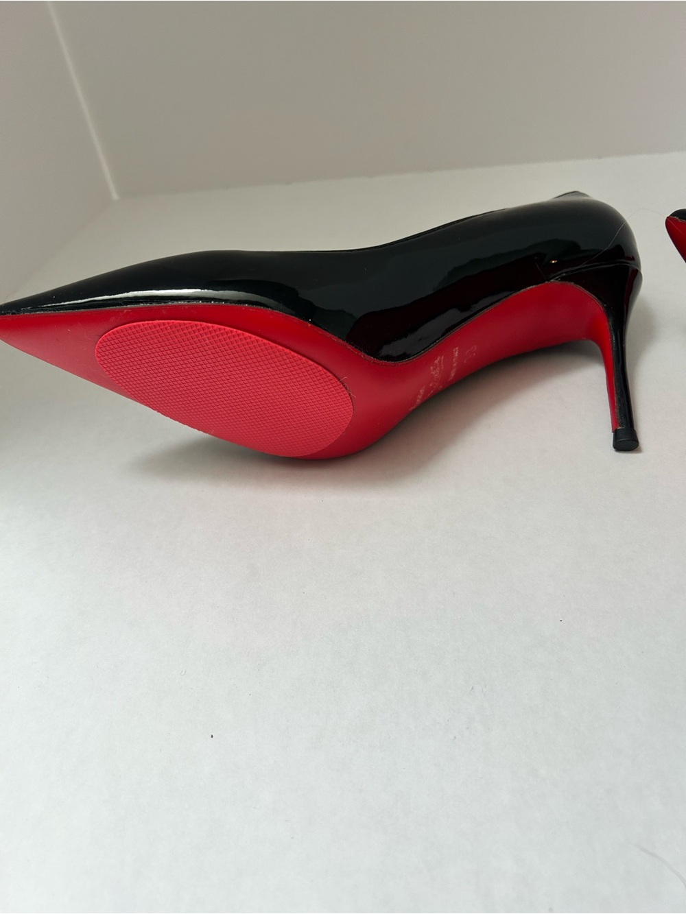Classic Black Patent Stiletto Pumps with Red Soles - Picture 3 of 7